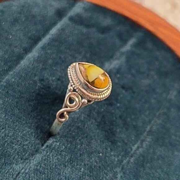 Honey Dahlia Torquoise Ring sz 7 Sterling Silver Gemstone Boho Statement Jewelry - Picture 2 of 6